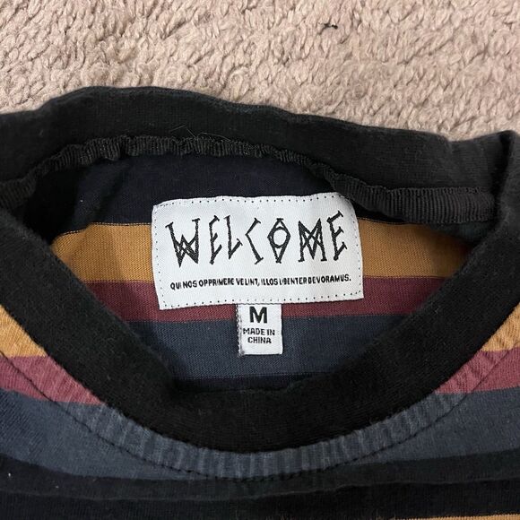 Welcome Skateboards Striped T-Shirt Men’s M Multi-Color Embroidered Streetwear - Picture 3 of 6